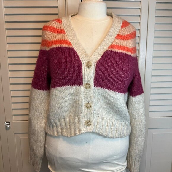 AMERICAN EAGLE MEDIUM CROPPED COLOR BLOCK STRIPED CARDIGAN ACADEMIA FLIRTY - Picture 1 of 9